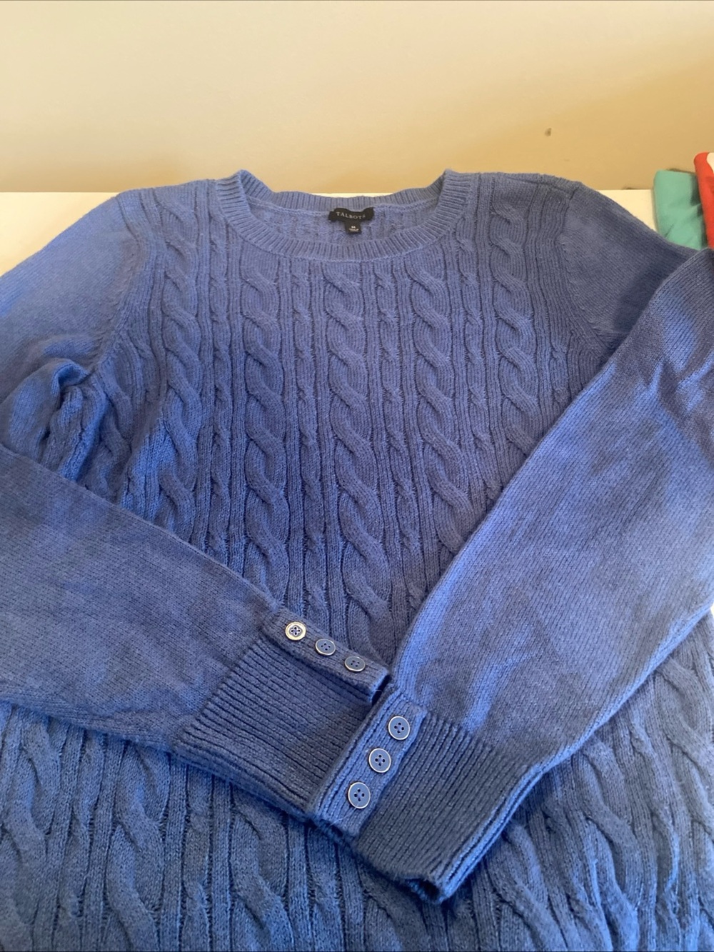 Talbots Women’s Cable Knit Crewneck Sweater in Royal Blue